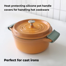 Carrotez Silicone Pot Holders, Heat Resistant Pot Handle Covers for Kitchen, Accessories for Cast Iron or Ceramic Dutch Ovens, 1 Pair (2 pcs) - Soy Green