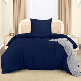 Utopia Bedding Bed Linen 135 x 200 cm Set - Microfibre Duvet Cover 135 x 200 cm + 1 Embroidered Pillowcase 80 x 80 cm - Navy Blue