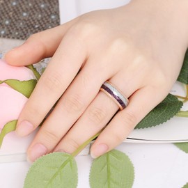 GALANI 8mm Polished Women's Ring Rose Gold Tungsten Jewelry Ring for Wedding Engagement Promise with Meteorite Agate Arrow Inlay Size O