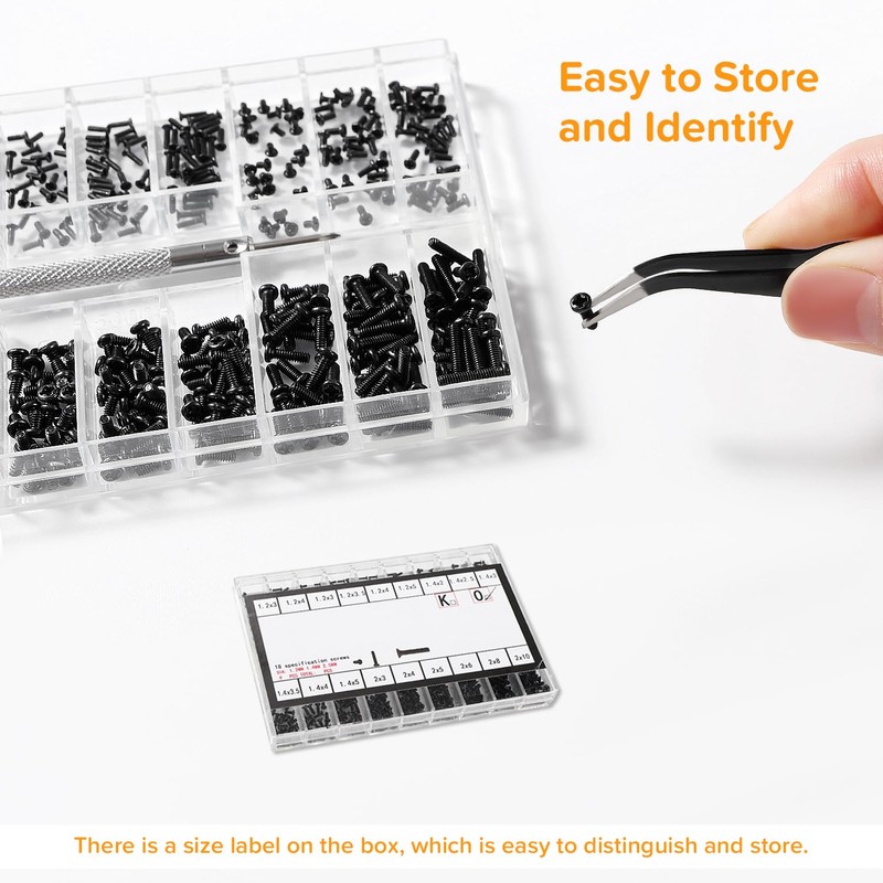 Lyeteung 500 PCS 18 Sizes M1.2/M1.4/M2 Tiny Micro Repair Screw