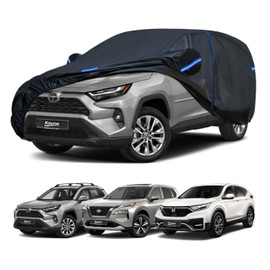 Kayme SUV Car Cover Custom Fit for Toyota RAV4, Honda CRV CR-V, Nissan Rogue, Windproof Upgraded & 100% Waterproof. All-Weather Full Exterior Cover Rain Sun Protector with Door Zipper and Towel.