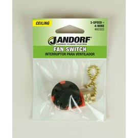 Jandorf 60303 Fan Pull Chain Switch 3-Speed 4 Push-in Connections Brass Chain