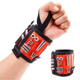 Magnetic Wristband for Tools With Coiled Lanyard, Lightweight Nylon Support Wrist With Strong Magnets,Magnetic Screw Holder for Holding Screws,Nails,Gifts for Men,Dad,Him,Orange