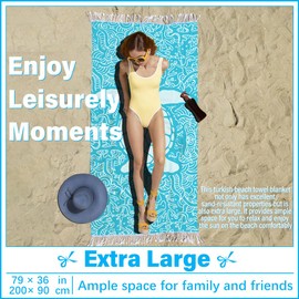 Vikumond Thin Turkish Beach Towel Lightweight Soft Cotton Extra Large XL Oversized Sand Free Sandproof Absorbent Quick Dry Towels Cloud Bath Pool Travel Compact Essentials Accessories for Adult Gifts