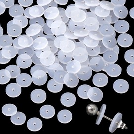 HINZIC 50Pcs Silicone Earring Backs Stopper for Piercings Clear Discs Stabilizer Pads for Droopy Ears Heavy Earring Non Pull 7mm Earlobe Support Patches