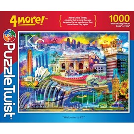 PuzzleTwist - Welcome to KC - 1000 Piece Jigsaw Puzzle, 4 More! Series, Unique Challenging Fun for Adults Family Teens, Made in USA