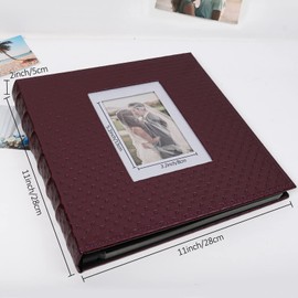 RECUTMS Scrapbook Photo Album for Any Sizes 4x6 5x7 8x10 DIY Photo Album Self Adhesive 30 Pages Button Grain Leather Picture Album Baby Family Wedding Anniversary Photos Book (Wine Red)