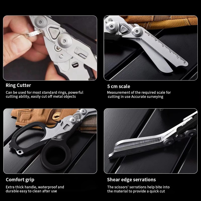 Elegital Emergency Response Shears,Stainless Steel Self-luminous Foldable Trauma Shears,Outdoor Camping