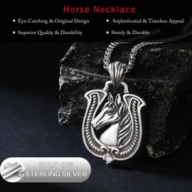 Lfkk Horseshoe Horse Necklace Sterling Silver Hose Shoe Pendant Lucky Western Jewelry Gifts for Men Women with 22"+2" Rolo Chain