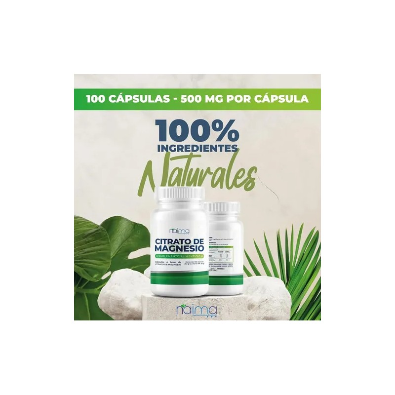 Citrato de Magnesio Naíma Sin Sabor 3 Frascos 100 Cápsulas