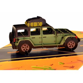 Off Road Car Pop Up Card come with Flying Butterfly,Ideal 3D Greeting Card for Car Crazy Friend, Father's Day, Christmas. 6"x8" when closed (Off-road Jeep) (Off-road Jeep)