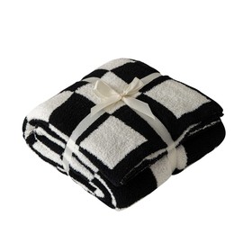 Ultra Soft Cozy Buffalo Checkerboard Grid Fluffy Microfiber Knitted Throw Blanket Lightweight Checkered Bed Blanket for Sofa Couch Bed Black 51"X63"