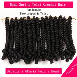 Spring Twist Hair Crochet Braids Passion Twist Crochet Hair Extensions Passion Twist Hair Crochet Hair Curly End Kids Crochet Hair for Black Women (4 Inch (Pack of 8）, 1B)