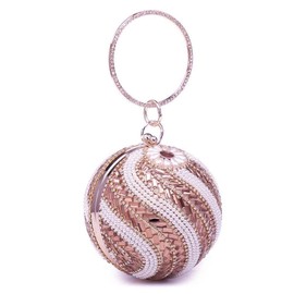 Women's Small Shiny Sparkling Elegant Ball Shape Pearl Studded Crystal Diamanti Evening Clutch Bag For Wedding Bridal Prom Party Clutch Dinner (rose gold)