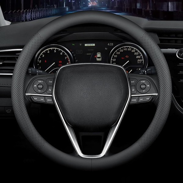 LKWLIKEI Nappa Premium Leather car Steering Wheel Cover, Non-Slip, Breathable,