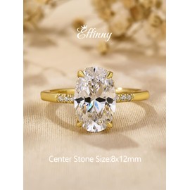 Effinny 3.5 Carat Elongated Oval Cut Engagement Ring for Women Gold Plated 925 Sterling Silver Simulated Diamond Promise Ring, Metal, Cubic Zirconia