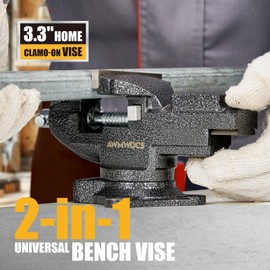 Dual-Purpose Combined Bench Vise, 3.3 Inch Table Vise, Universal Rotate 360° Work Clamp-On Vise,Table Vice With Quick Adjustment for Woodworking, Drilling, Sawing, Metal Working and DIY