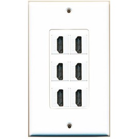 RiteAV - 6 Port Hdmi Decorative Keystone Wallplate Single Gang (White)