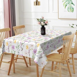 TTQYFNM 70x90inches Floral Rectangle Tablecloth Lavender and Yellow Wild Flowers Table Cloth Waterproof Stain Resistant Table Cover for Farmhouse Dining Table Picnic Indoor Outdoor Party Decors