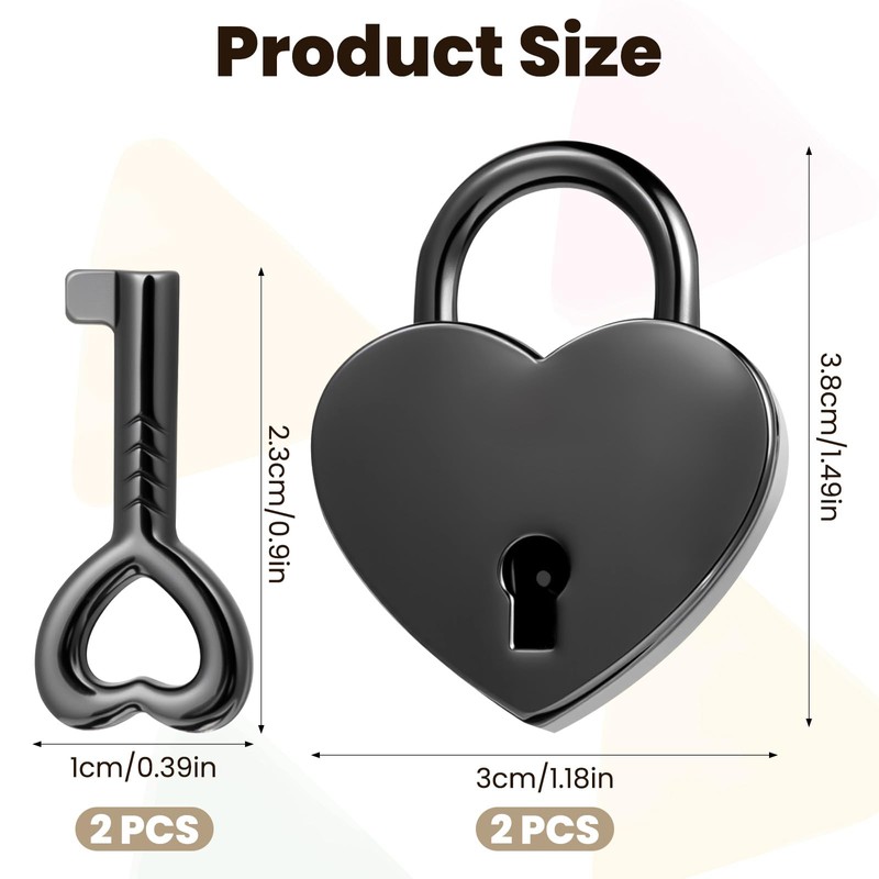 Pack of 2 Small Heart Lock with Key Metal Small