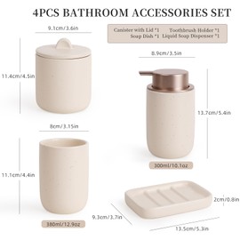 BosilunLife Ceramic Bathroom Accessories Sets - Apricot Bathroom Vanity Sets Accessories Soap Dispenser Toothbrush Holder Set, Soap Dish and Cotton Swab Jars, Bath Accessories Sets for Bathroom