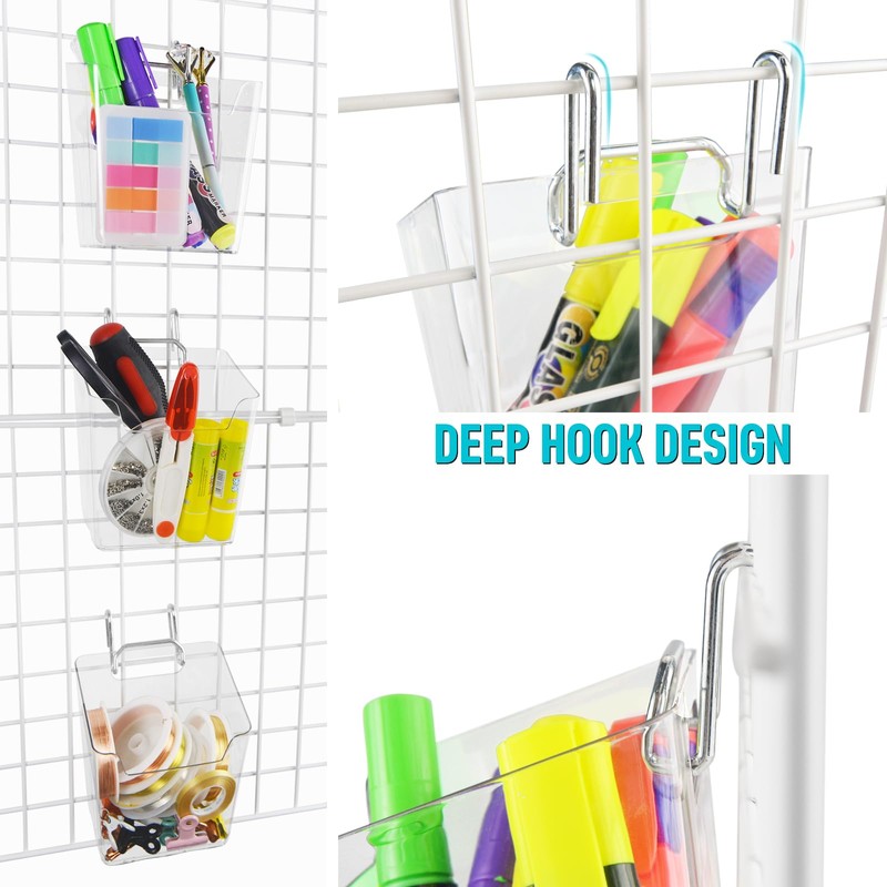 Large Grid Wall Bins - 6Pack Clear Gridwall Accessories Hanging