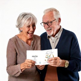 Oscar Finks 50th Golden Wedding Anniversary Card for Parents, for Mum & Dad, White Floral Design, 350gsm Card #1800