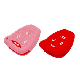 LemSa 2Pcs 4 Buttons Silicone Key Fob Cover Case Remote Keyless Holder for Chrysler 200 300 PT Cruiser Dodge Charger Magnum Durango Jeep Grand Cherokee Commander Liberty, Red Pink