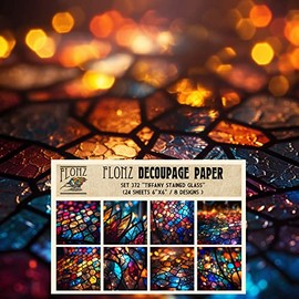 Decoupage Paper Pack (24 Sheets 6"x6") Tiffany Stained Glass # Vintage Styled Pattern Paper for Decoupage, Craft and Scrapbooking