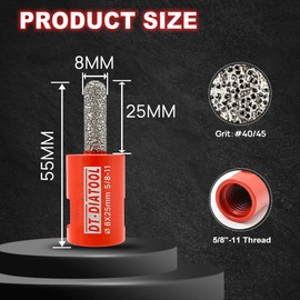 DT-DIATOOL Diamond Mortar Raking Bit for Brick Joints Stone Masonry Granite Diameter 5/16"x1" (8x25mm), 5/8 inch-11 Thread Router Bit 2pcs