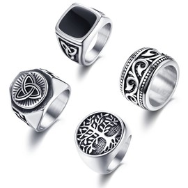 YADOCA 4Pcs Stainless Steel Signet Biker Rings Set Retro Vintage Wide Celtic Knot Band Rings for Men Size 9
