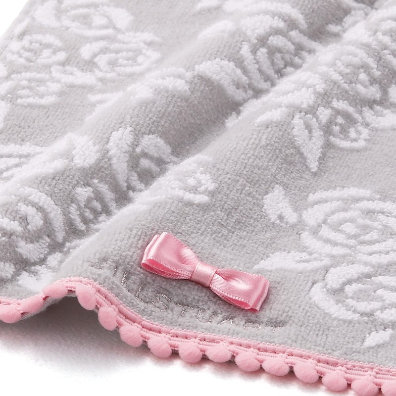 JILLSTUART 58-1520070 Rose Bouquet Towel Handkerchief, Gray, Fluffy, Cute, Ribbon,