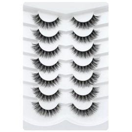 3D Clear Band False EyeLashes Natural Look Cat Eye Wispy Fake lashes Short Supernatural Cross Soft Reusable Lashes 7 Pairs-Happy Heartbeat(No.200)