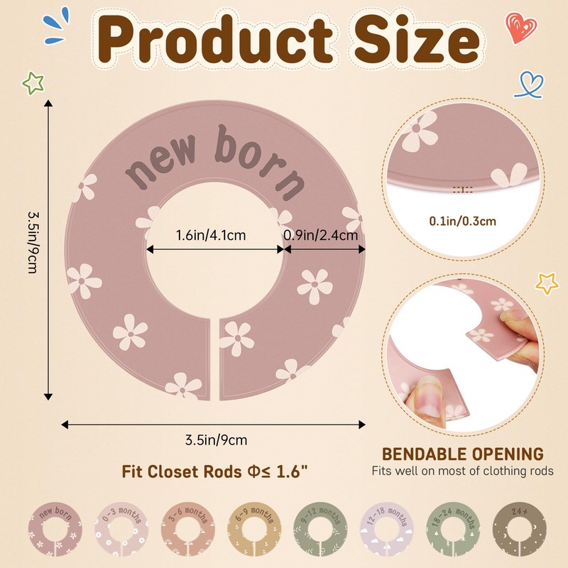 8PCS Baby Closet Dividers for Clothes Double-Sided Baby Closet Organizer