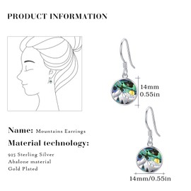Mountain Earrings 925 Sterling Silver Forest Nature Dangle Drop Earrings Abalone Shell Mountain Leverback Earring Jewelry Gifts for Women Skiers Hikers Campers Climbers and Nature Lovers