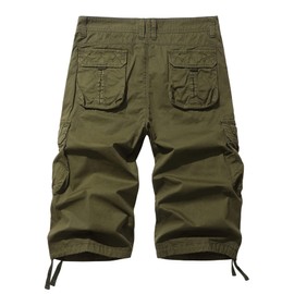 AOYOG Men's Cargo Shorts 3/4 Cotton Relaxed Fit Below Knee Capri Cargo Pants Army Green