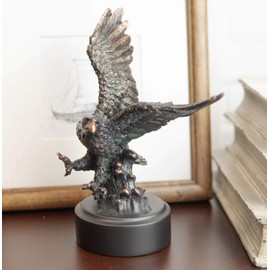 Ebros USA Patriotic Majestic Bald Eagle Braving The Ocean Waves Statue in Bronze Electroplated Resin Finish Figurine with Trophy Base Eagles American Emblem