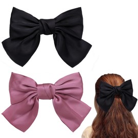 Yerpkefey - 2 pinzas para el pelo de color rosa para mujeres y niñas, lazo de satén de 8 pulgadas, accesorios para el cabello para mujeres (rosa negro)