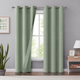 Melodieux Linen Green Blackout Curtains 63 Inch Length for Bedroom, Living Room Darkening Thermal Insulated Farmhouse Burlap Grommet Drapes, 42 x 63 Inch, 2 Panels