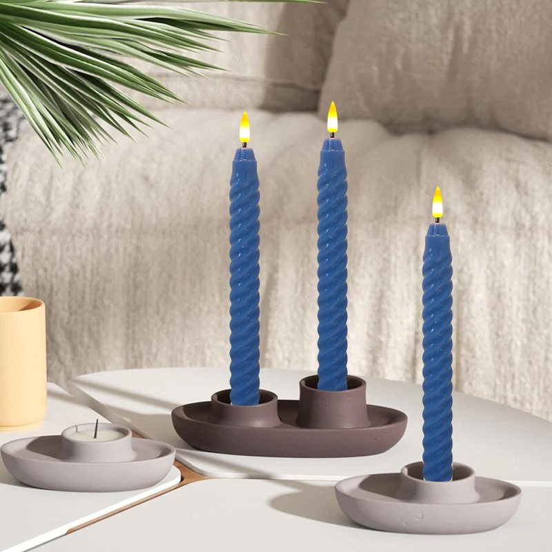 FCMSHAMD Dark Blue Spiral Flameless Taper Candles, 9.8 Inch Flickering