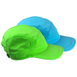 N'Ice Caps Kids 2-Pack SPF 50+ Sun Hats - Adjustable Mesh Lined UV Protection (US, Age, 4 Years, 7 Years, Neon Green/Neon Blue Pack)