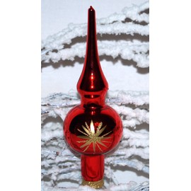 'Red Gloss/Star Christmas Tree Topper Mini Jingle Bells Lauscha "