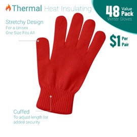 48 Pairs Winter Magic Knit Gloves, Bulk Thermal Brushed Interior Stretchy Mens Womens (Assorted Colors)