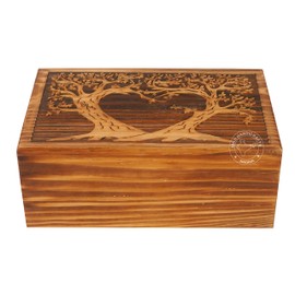 Hind Handicrafts Wooden Box Funeral Cremation Urns for Human Ashes Adult Large - Burial Urns for Columbarium - Tree of Life Flying Bird (250 Cubic Inches, Twin Tree - Heart)