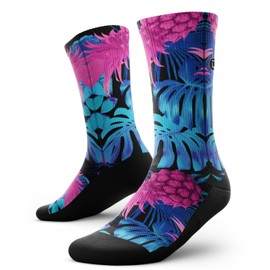 Outway Tropic Like It's Hot Crew Socks, Moisture-Wicking Athletic Calf Socks with Arch Support for Men and Women, Colorful Design, Size L/XL