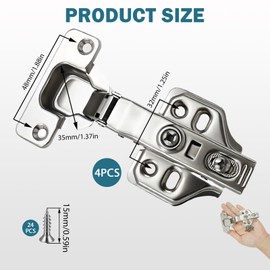 Scharniere für Schranktüren, Türscharniere Schrankscharnier mit integrierter Dämpfung, Softclose Scharnier Full Overlay, Möbelscharniere Topfscharnier 35mm für Küchen, Bad und Büroschränke (4 Stück)