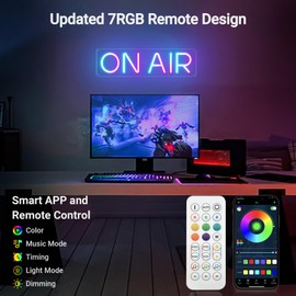 On Air Neon Sign, 7RGB Remote On Air LED Neon Light for Live Room, 12V Color Changing recording sign for Twitch Youtube Streamers/Gamers Music Studio Game Room Bar Party Gift Home Bedroom (15inches)