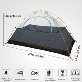 Bessport Camping Tent 2 Person Tent Waterproof Two Doors Backpacking Tent Easy Setup Lightweight for Outdoor, Hiking Mountaineering Travel