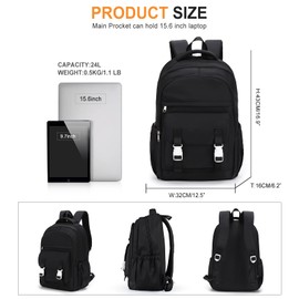 SEAFEW School Backpack for Men Women College High School Bag Lightweight Laptop Bookbag Water Resistant Casual Daypack for Boys Girls for Travel Work D1-Black