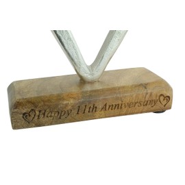 11th Anniversary Rustic Metal Heart Decoration – Free Standing Aluminium & Wooden Decoration (hssanni-11)
